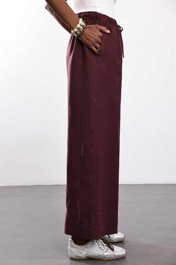 Mürdüm %100 Keten Lino Pantolon 