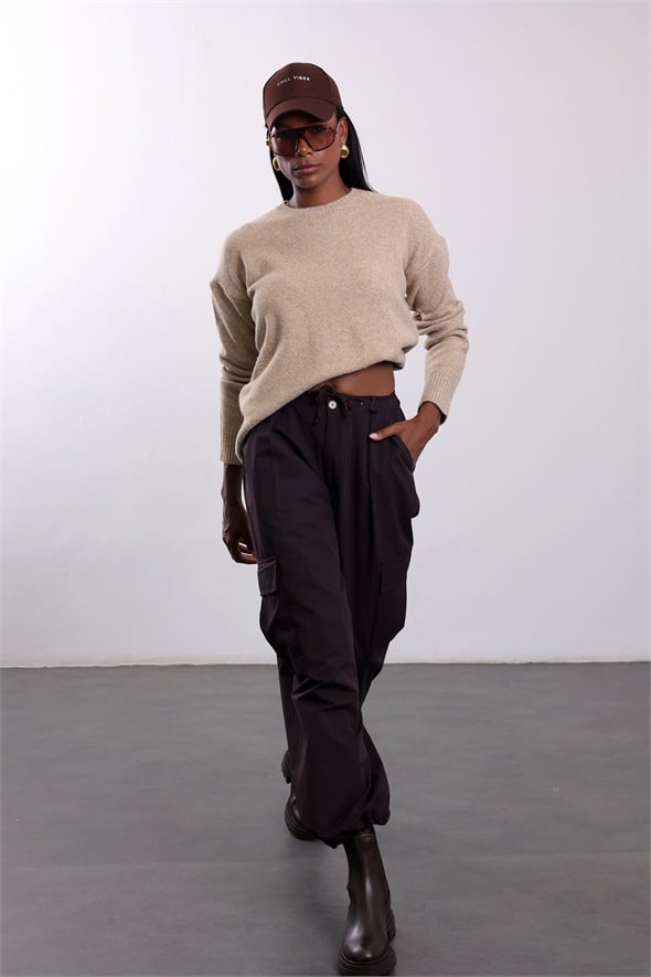 Mürdüm Beli Lastikli Kargo Pantolon 581163