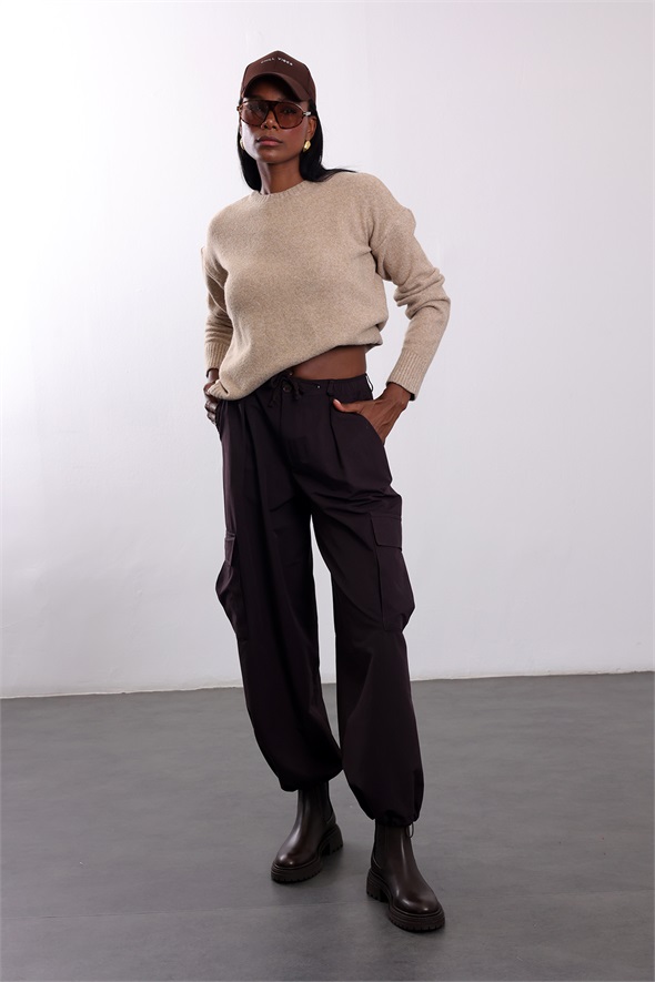 Mürdüm Beli Lastikli Kargo Pantolon 581163