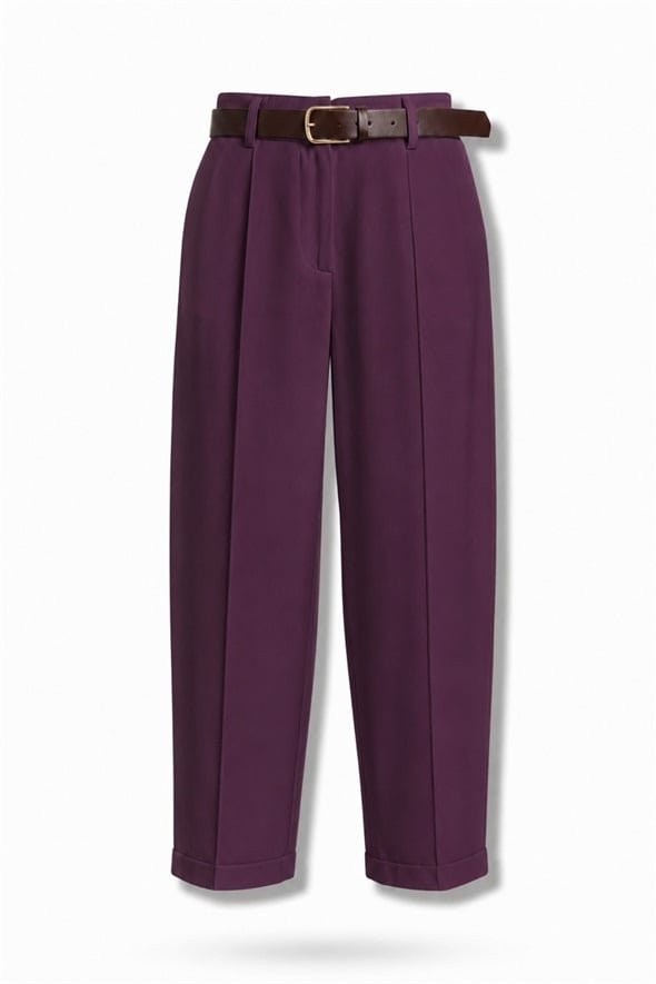 Mürdüm Kemerli Barrel Pantolon 58549