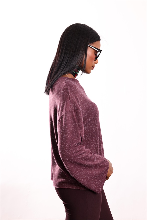 Mürdüm Kendinden Dokulu Oversize Bluz 27377
