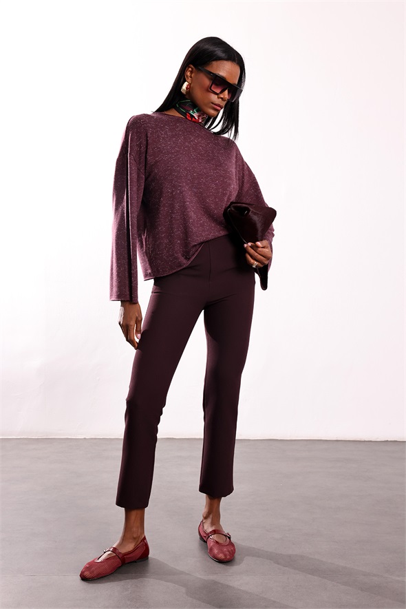 Mürdüm Kendinden Dokulu Oversize Bluz 27377