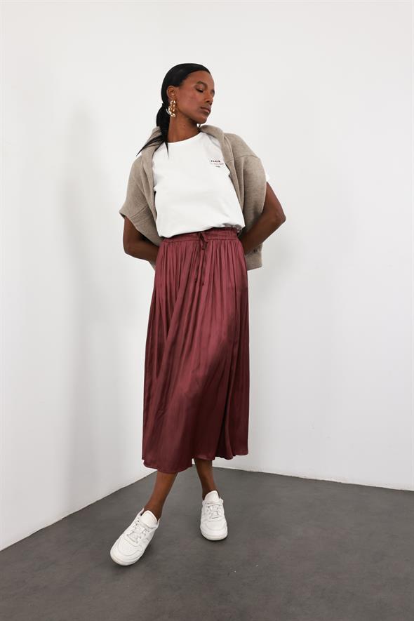 Mürdüm Kırışık Mat Saten Etek 2947