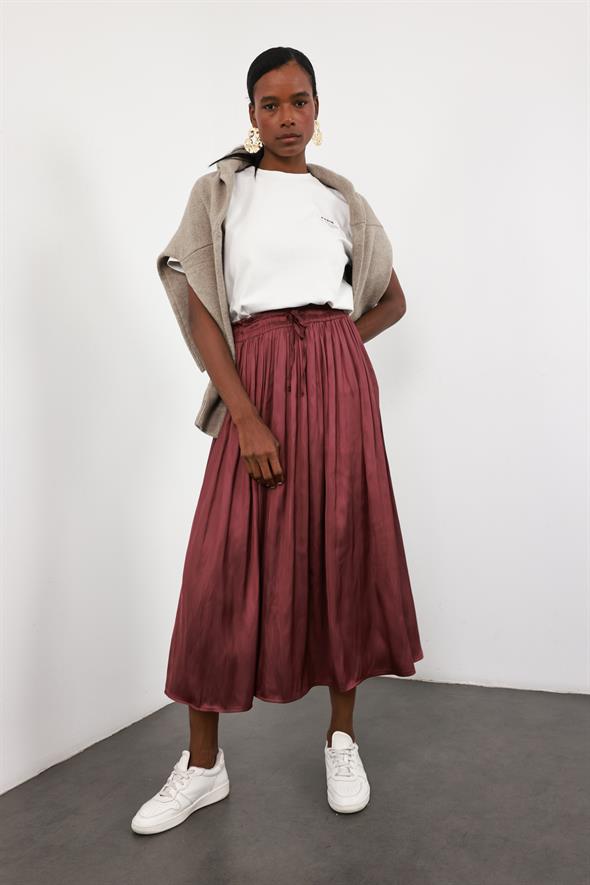 Mürdüm Kırışık Mat Saten Etek 2947