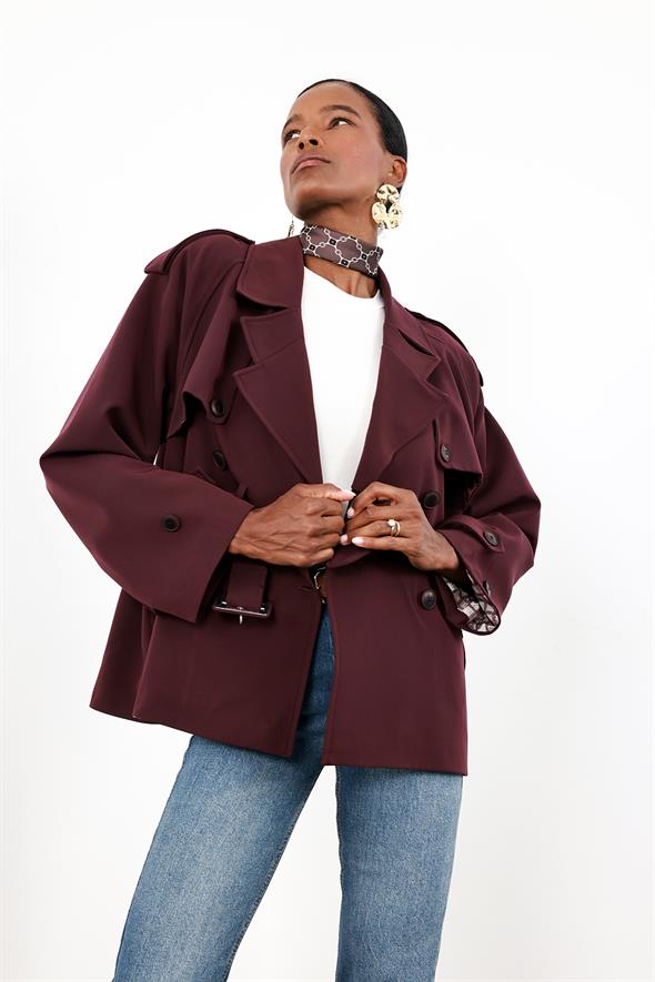 Mürdüm Rüzgarlıklı Midi Trençkot 9587