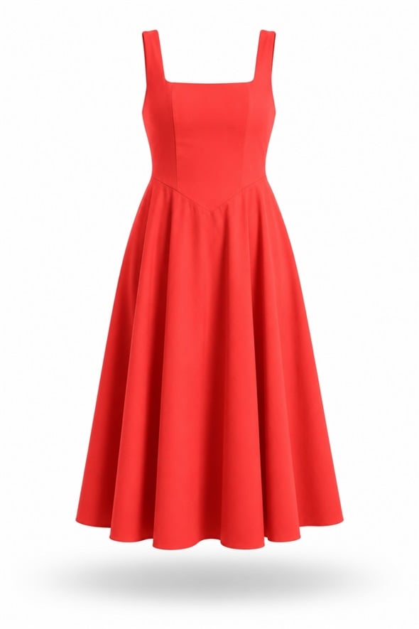 Nar Çiçeği Kare Yaka Poplin Midi Elbise 12459