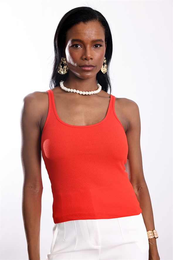 Nar Çiçeği U Yaka Fitilli Basic Atlet 