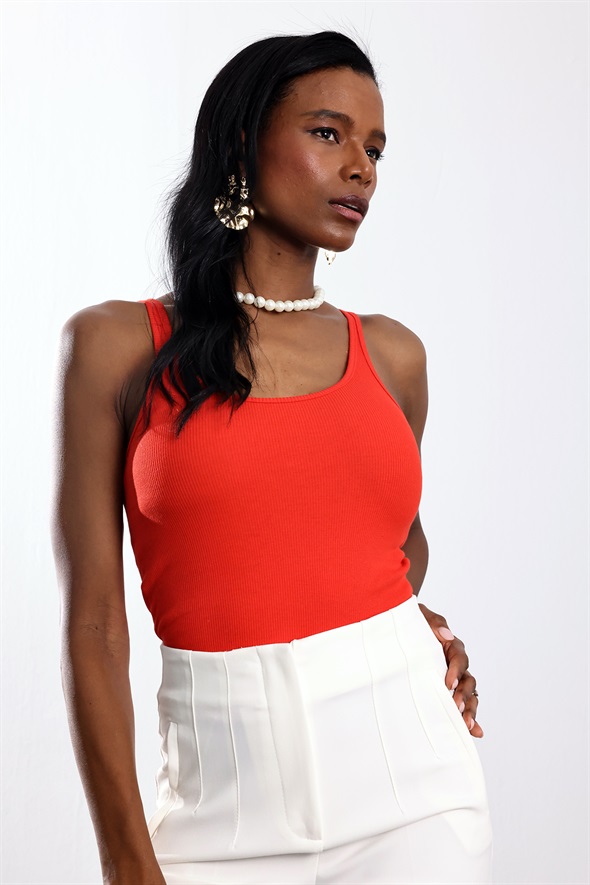 Nar Çiçeği U Yaka Fitilli Basic Atlet 