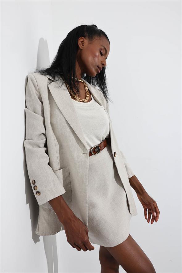 Naturel %100 Ham Keten Ceket 