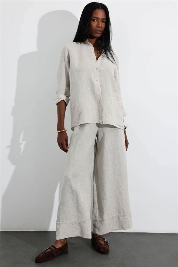 Naturel %100 Keten Beli Lastikli Pantolon 