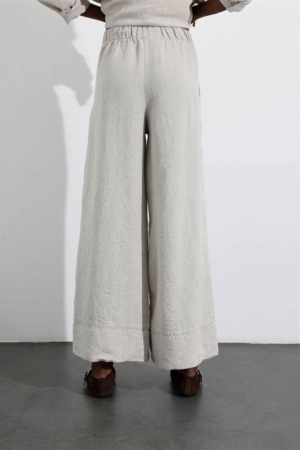 Naturel %100 Keten Beli Lastikli Pantolon 