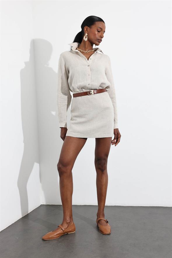 Naturel %100 Keten Klasik Gömlek 