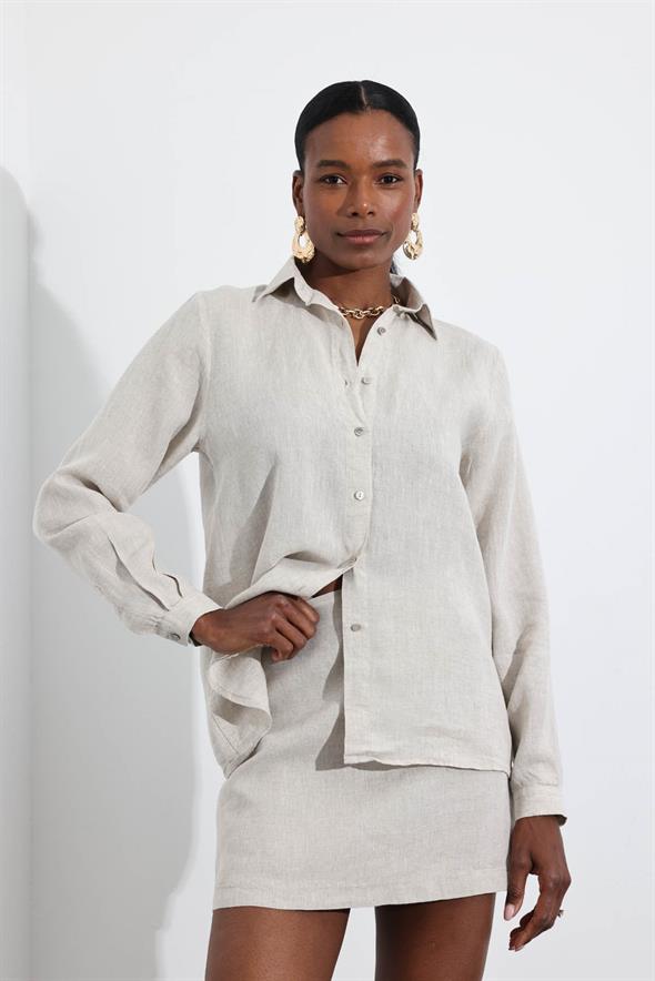 Naturel %100 Keten Klasik Gömlek 