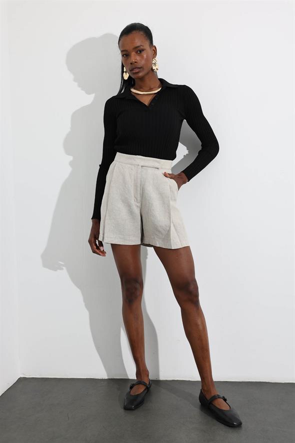 Naturel %100 Keten Klasik Şort 