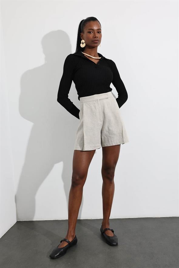 Naturel %100 Keten Klasik Şort 