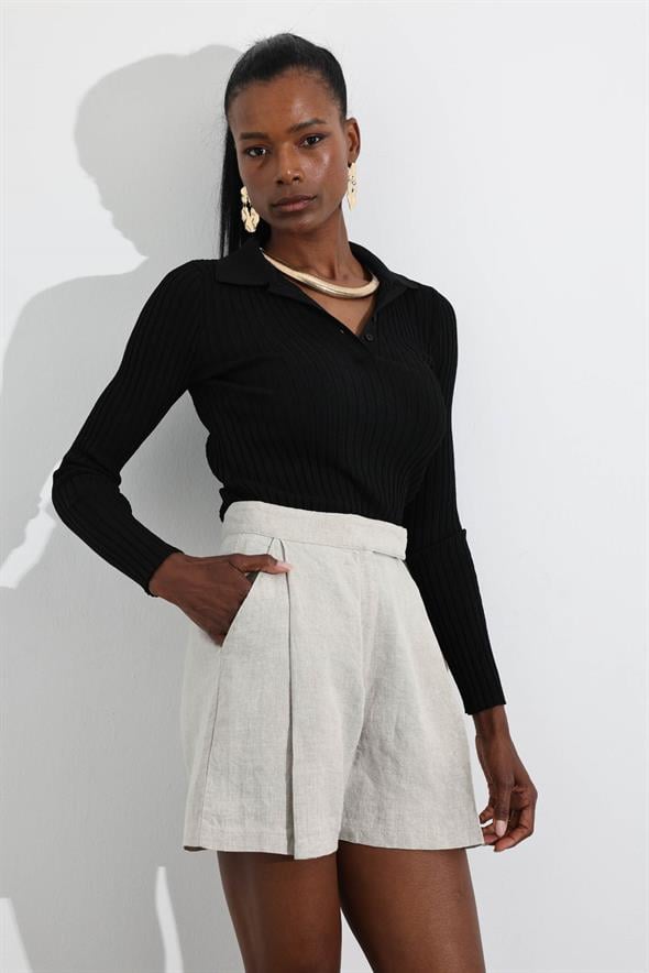 Naturel %100 Keten Klasik Şort 