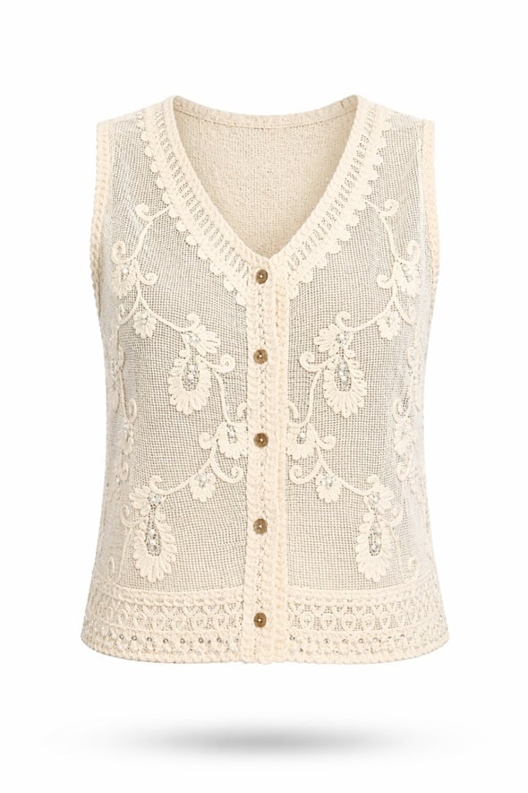 Naturel Boncuk İşlemeli Fisto Yelek 39752