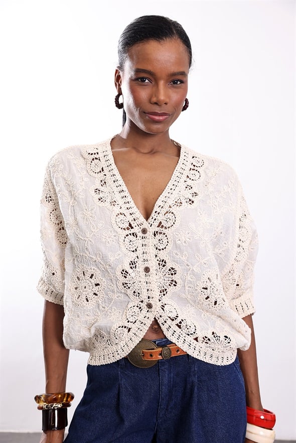 Naturel Dantel İşlemeli Bluz 39750