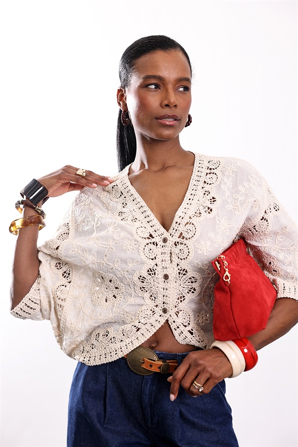 Naturel Dantel İşlemeli Bluz 39750