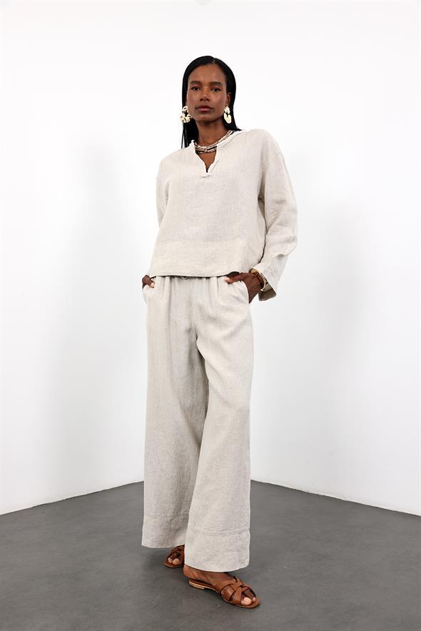 Naturel Hakim Yaka Keten Gömlek 