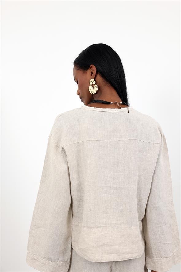 Naturel Hakim Yaka Keten Gömlek 