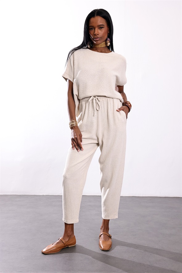 Naturel Keten Bluz Pantolon Takım 0001