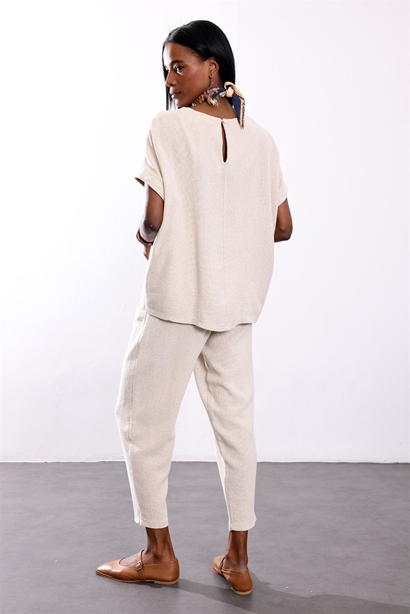 Naturel Keten Bluz Pantolon Takım 0001