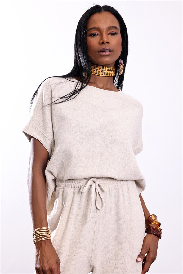 Naturel Keten Bluz Pantolon Takım 0001