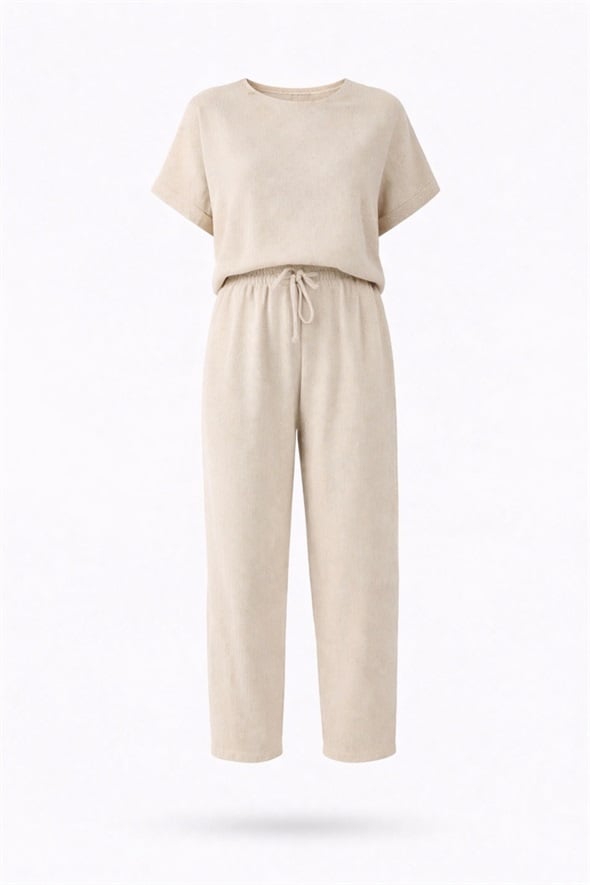 Naturel Keten Bluz Pantolon Takım 0001