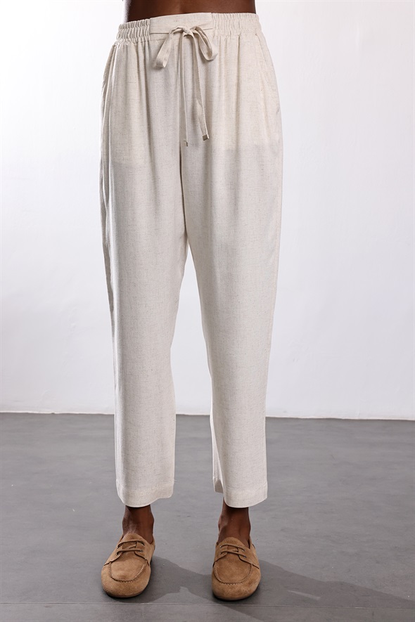 Naturel Keten Karışımlı Pantolon 16919