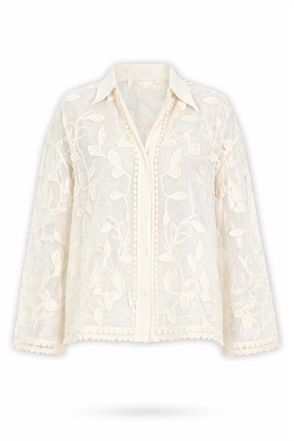 Naturel Yaprak Desenli Gömlek 39719