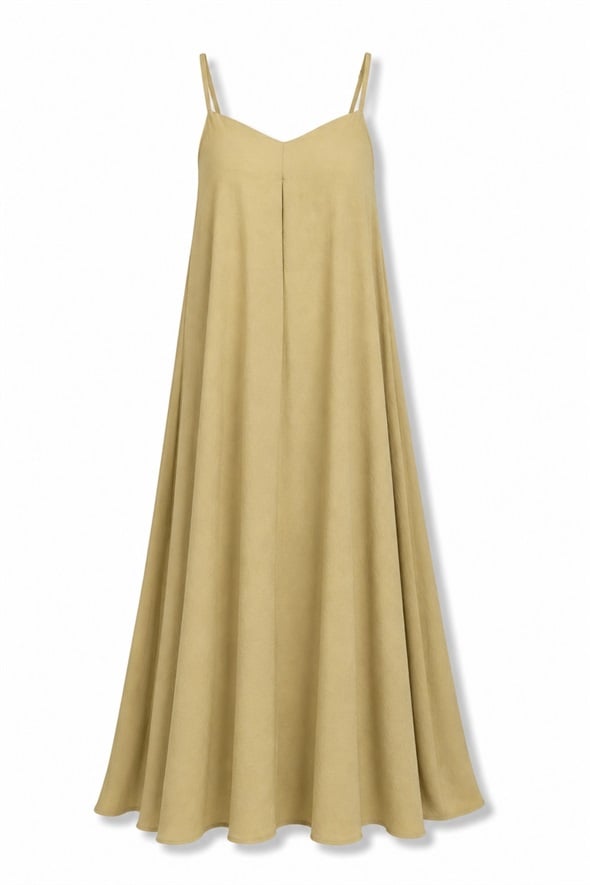 Olive Askılı Dökümlü Elbise 2975