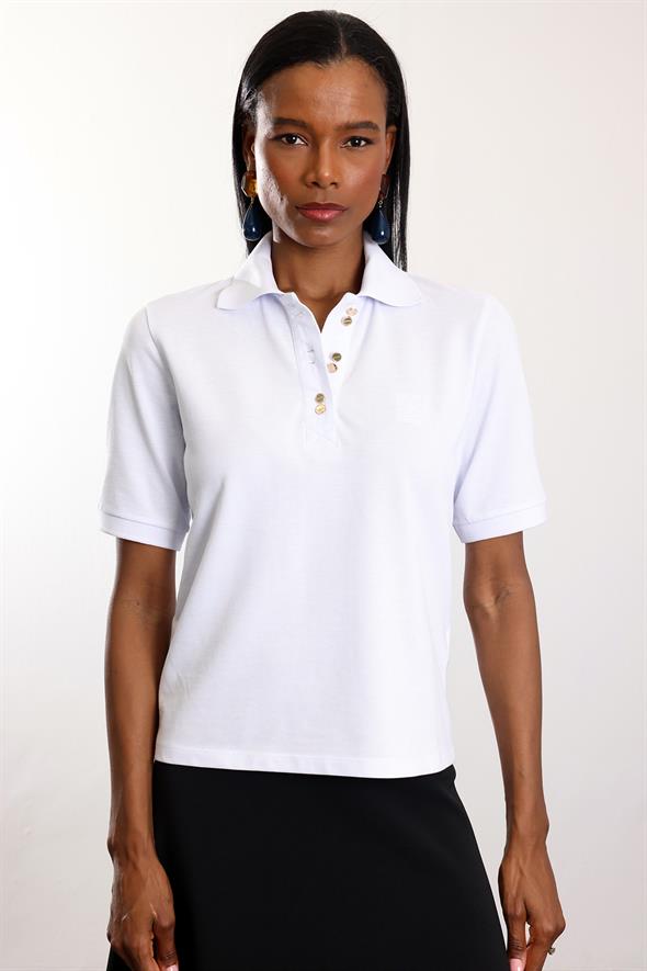 Optik Beyaz Polo Yaka Tişört 