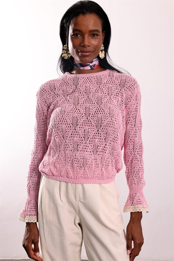 Pembe Ajurlu Triko 261036