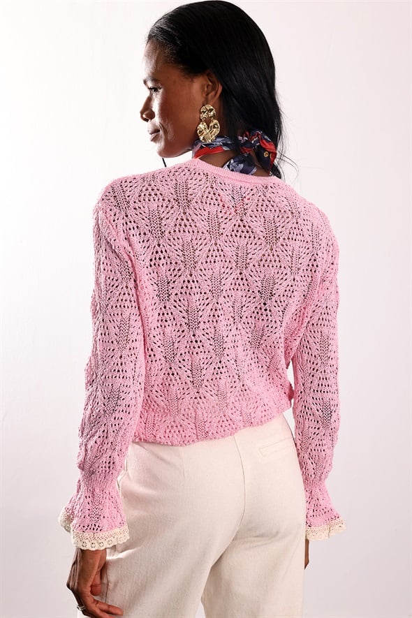 Pembe Ajurlu Triko 261036