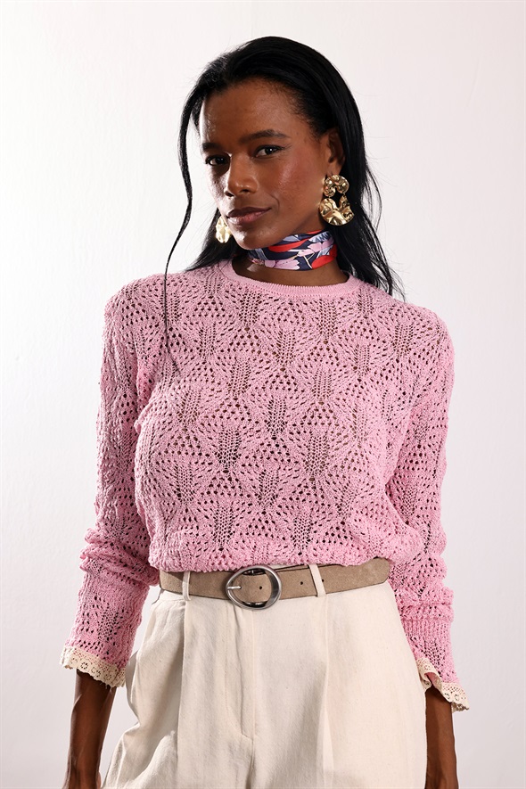 Pembe Ajurlu Triko 261036