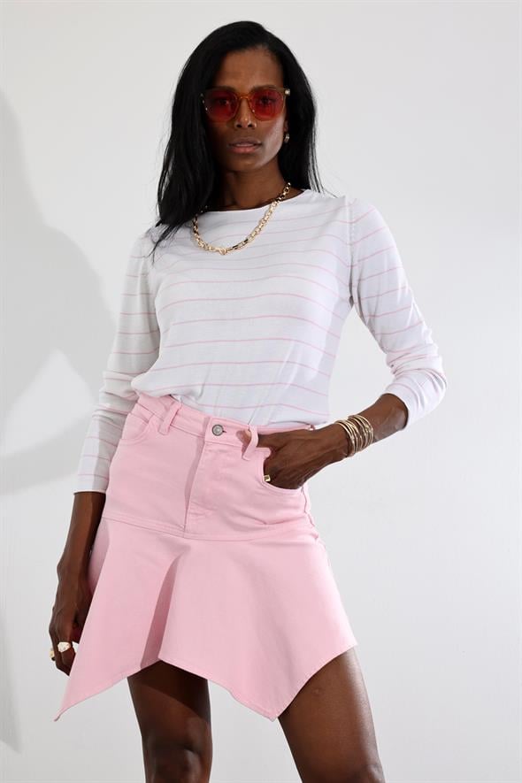 Pembe Asimetrik Kesim Kot Etek 