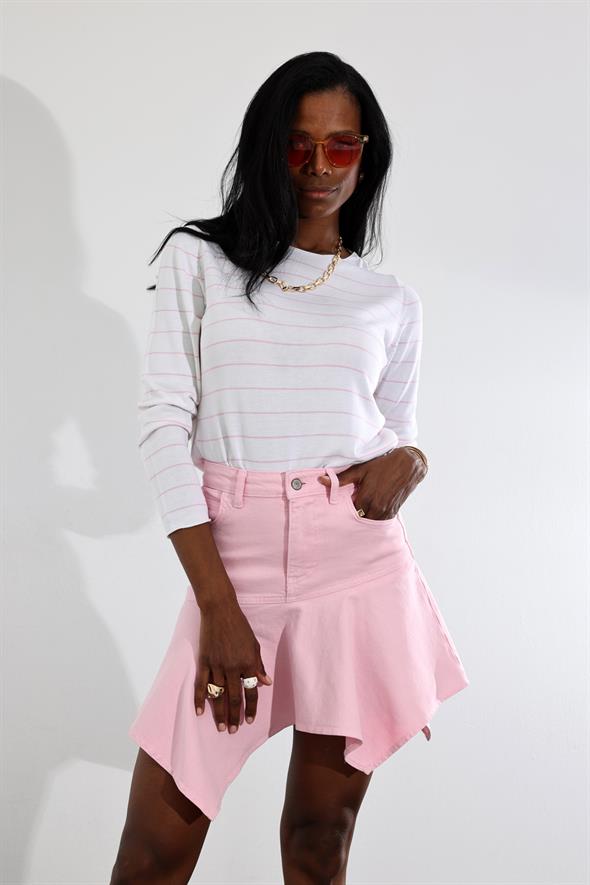 Pembe Asimetrik Kesim Kot Etek 