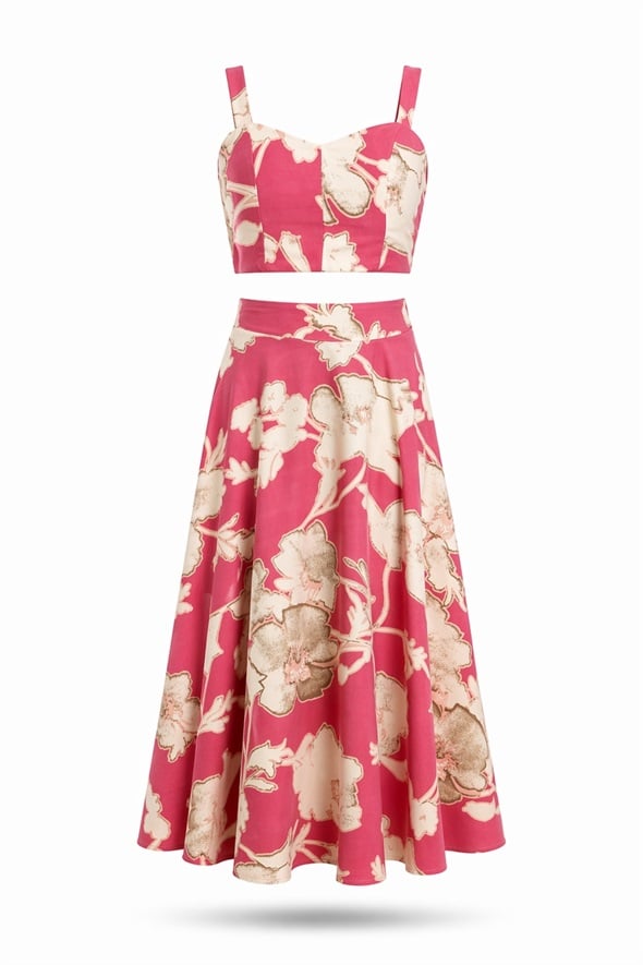Pembe Çiçek Desenli Etek Takım 00532