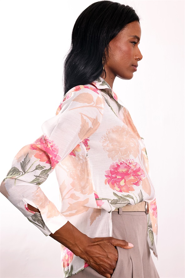 Pembe Çiçek Desenli Gömlek 30099