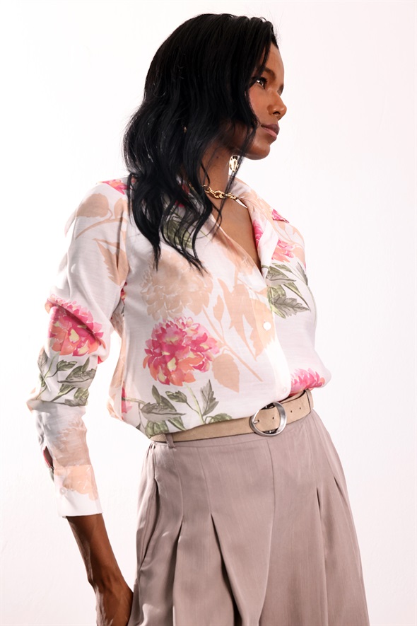 Pembe Çiçek Desenli Gömlek 30099