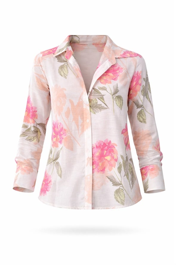 Pembe Çiçek Desenli Gömlek 30099