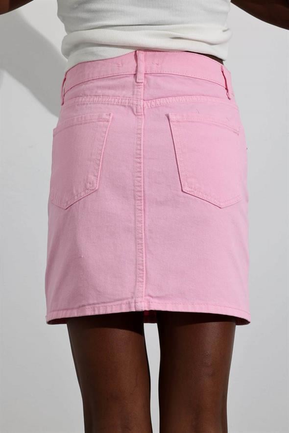 Pembe Mini Denim Etek 