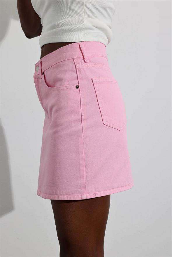 Pembe Mini Denim Etek 