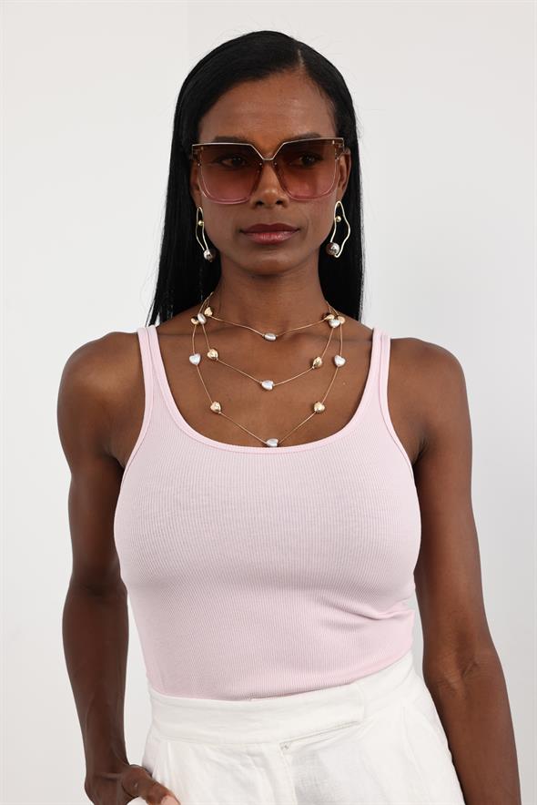 Pudra İnce Askılı Fitilli Atlet 24113