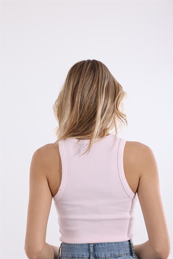 Pudra Yırtık Detaylı Yıkamalı Atlet 3796