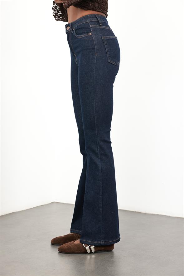 Rins Yıkamalı Full Likra Toparlayan Flare Jean 7578