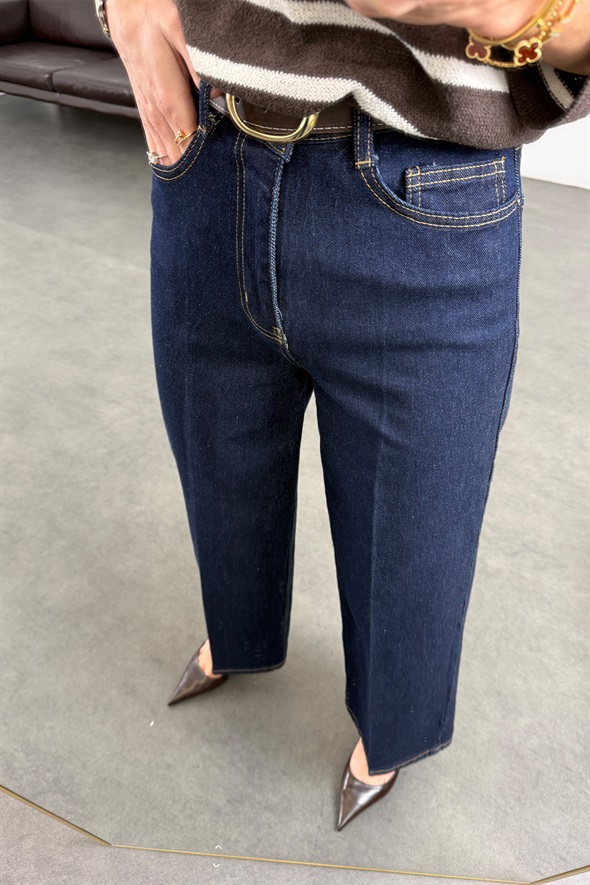 Rins Yıkamalı Kemerli Flare Jean 