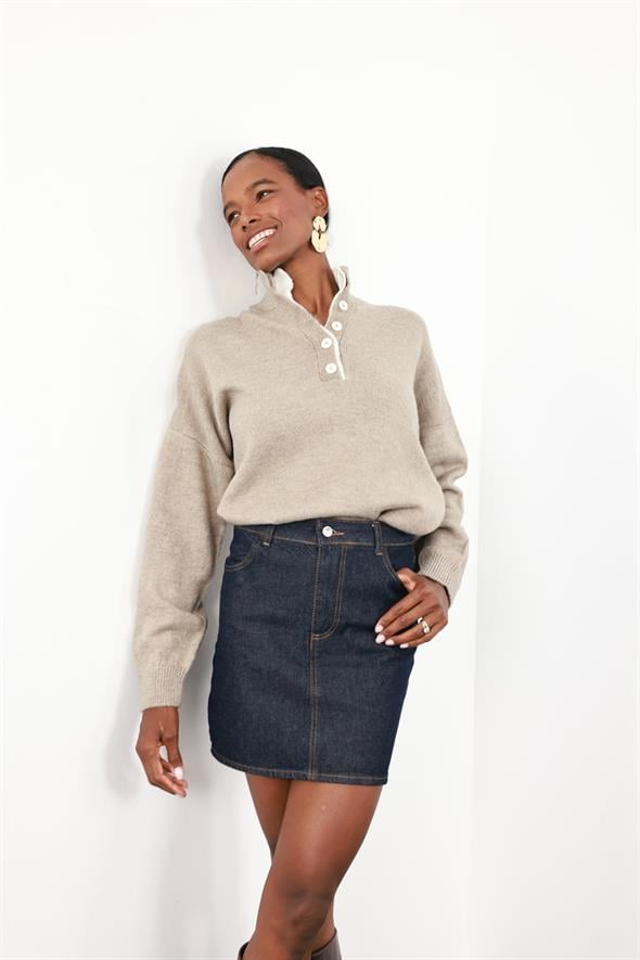 Rins Yıkamalı Mini Kot Etek 