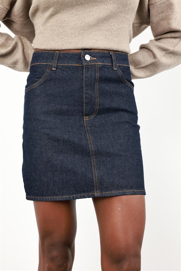 Rins Yıkamalı Mini Kot Etek 